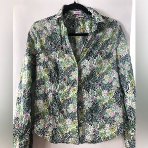 Forty’s women’s long sleeve floral button down. Cotton, M, purple and green